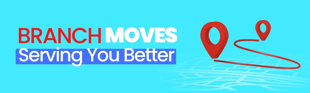 Scorpion Legal Protection banner reading ‘Branch Moves – Serving You Better,’ featuring red location pins connected by a route line on a blue map background to show branch relocations