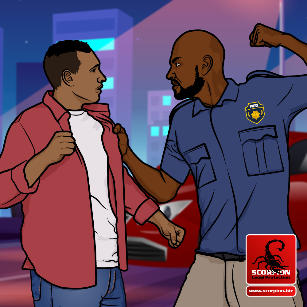 Illustrated police officer assaulting a civilian on the highway