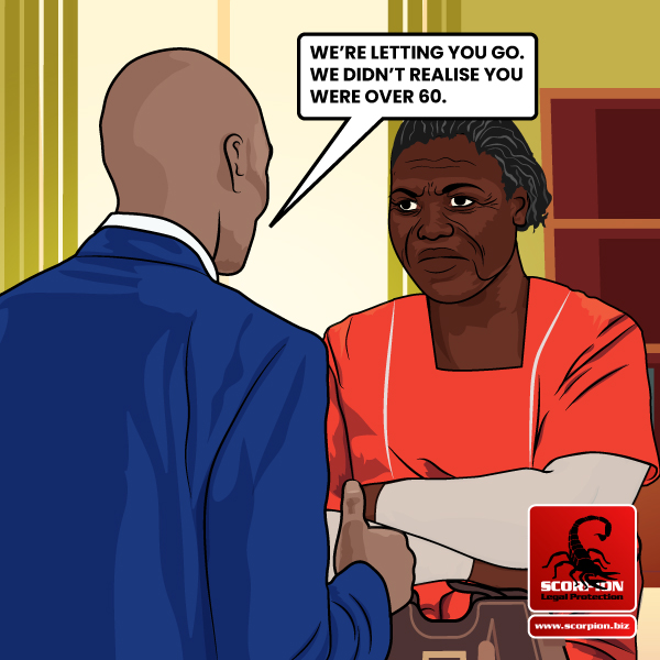 Illustration of an elderly South African cleaner getting fired