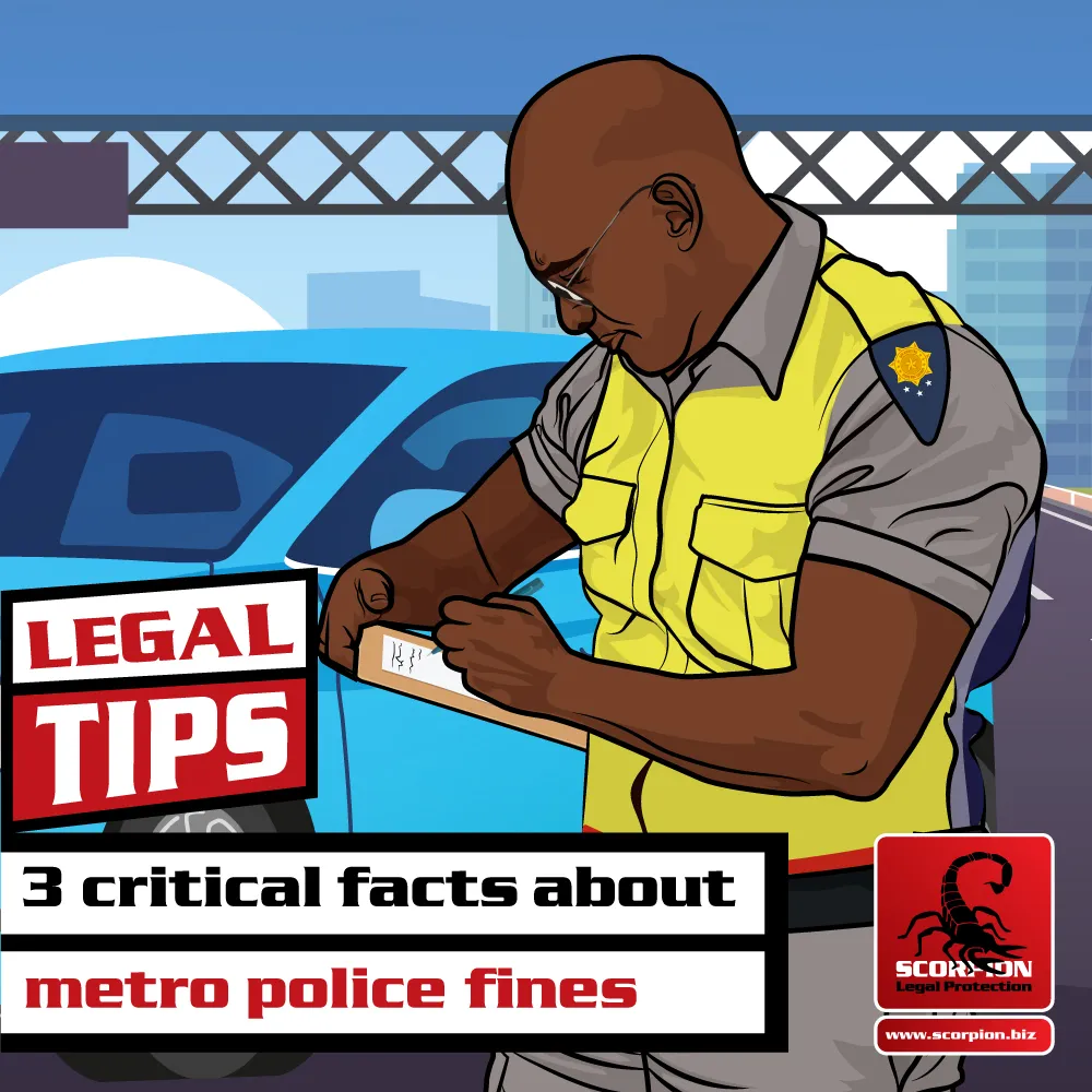 Illustration of metro police officer fining a motorist in South Africa