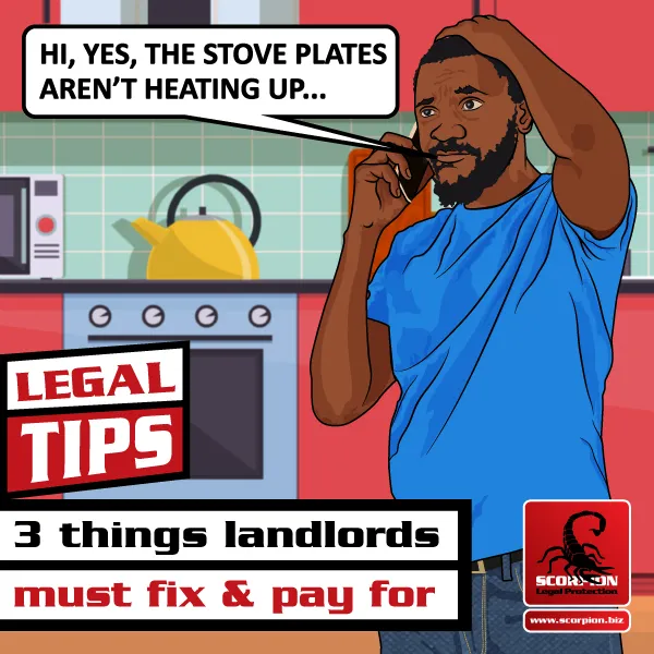 Illustration of a man talking on the phone to his landlord about him not maintaining the rental property