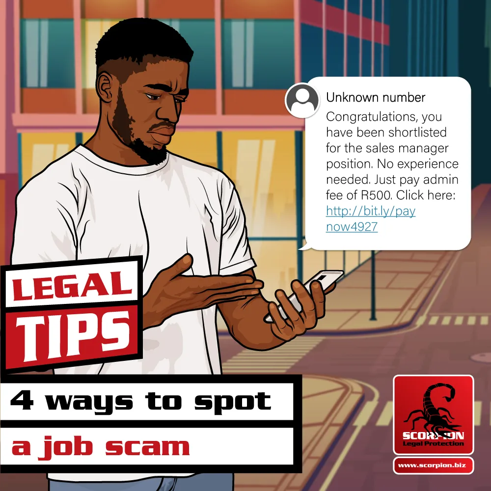 Illustration of an African man receiving a job scam message