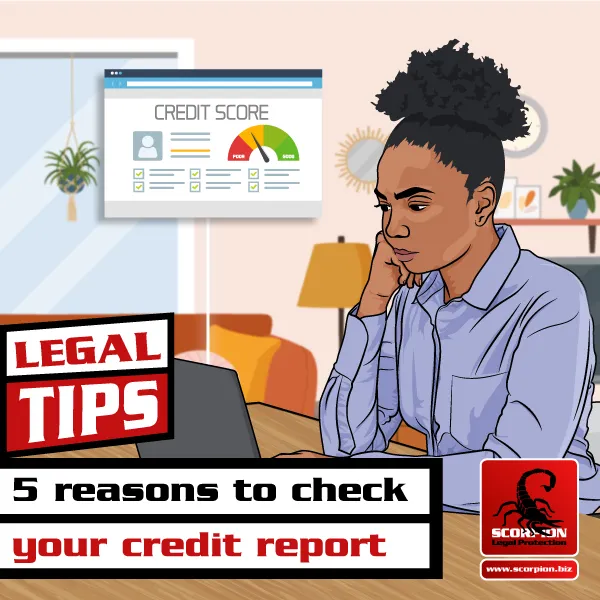 Illustration of a woman sitting at desk checking her credit score online