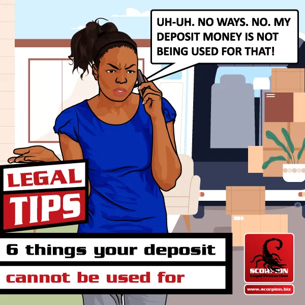 Illustration of tenant arguing with landlord over her rental deposit refund as per her rental agreement