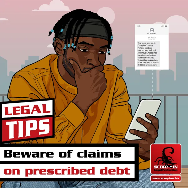 Illustration of a man reading a text message from debt collector