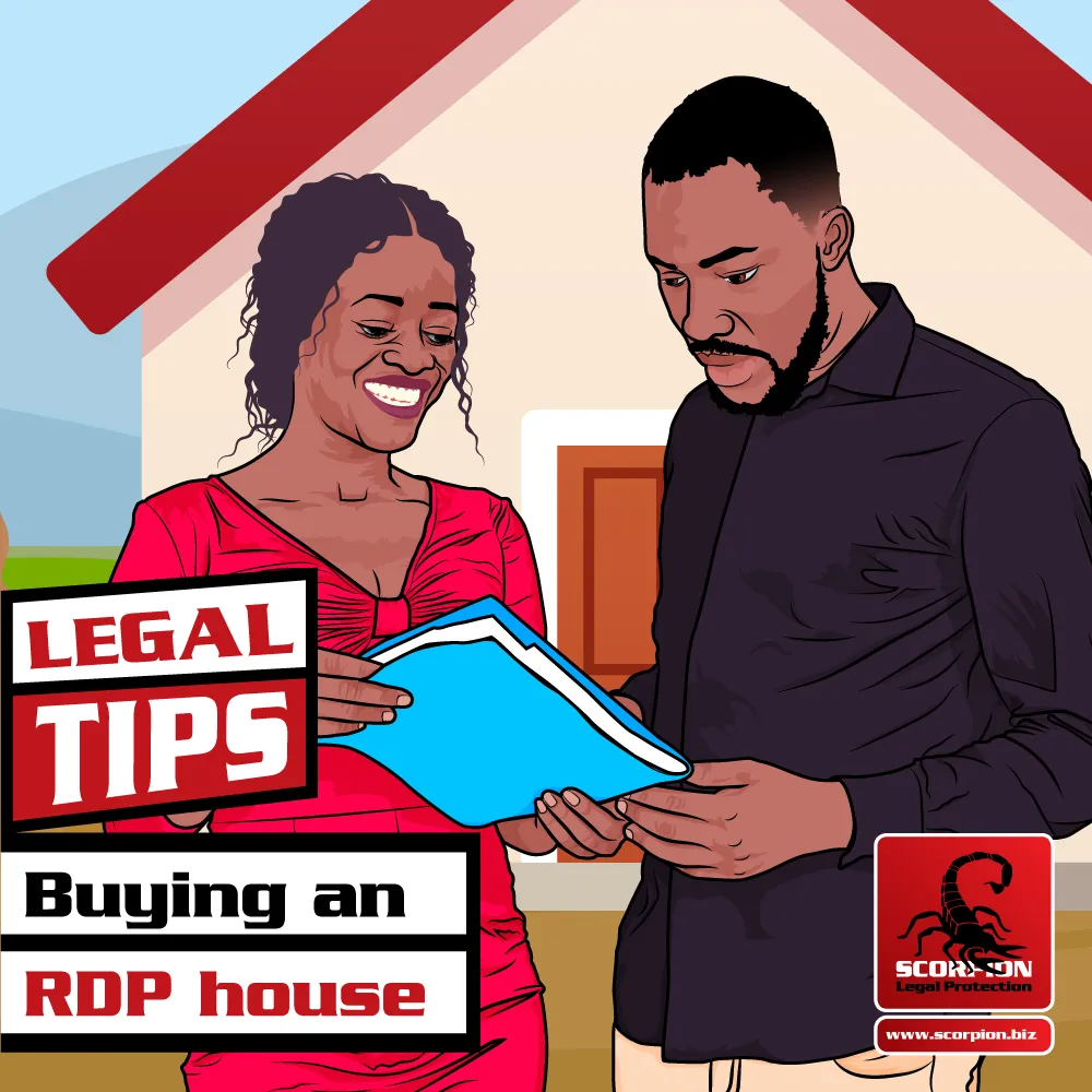 Illustration of African couple looking at contract to buy an RDP house