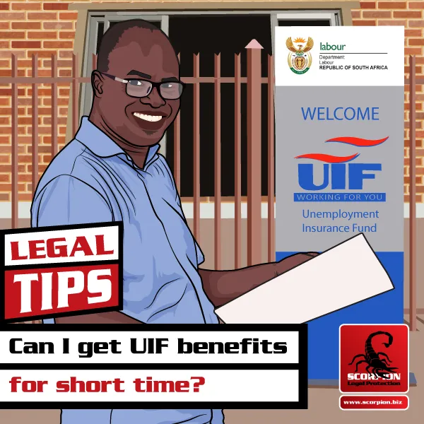 Illustration of man standing outside UIF office to claim for short time