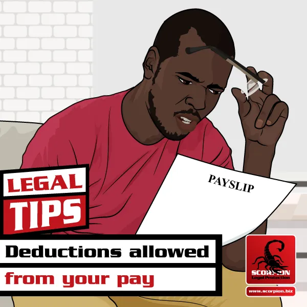 Illustration of an employee checking his payslip for unlawful deductions