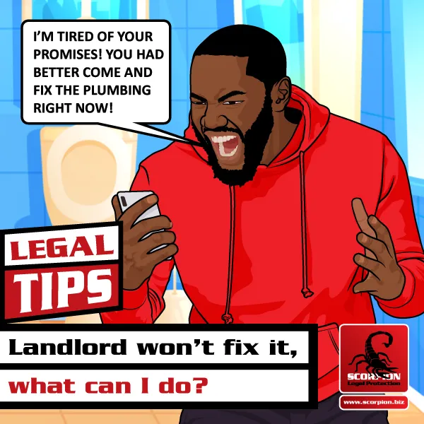 Illustration of tenant arguing with landlord about landlord's maintenance responsibilities