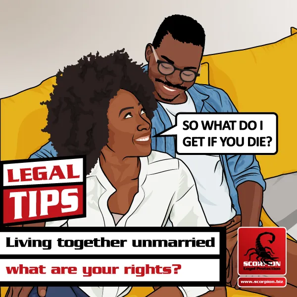 Illustration of unmarried couple living together talking about what you get if your partner dies