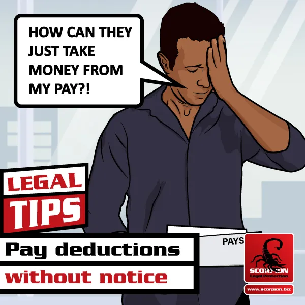 Illustration of a man unhappy over deductions his employer made from his pay