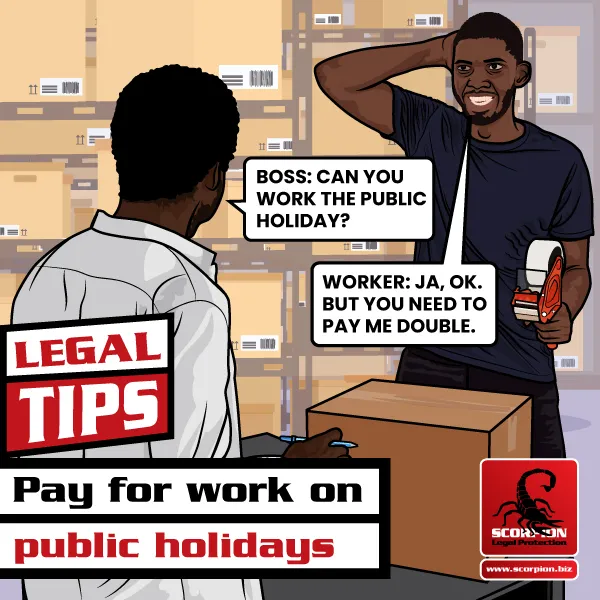 Illustration of warehouse worker talking to his boss about working on the public holiday