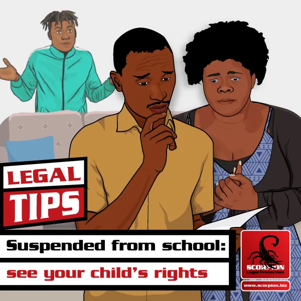 Illustration of a concerned mother behind her child who was suspended from school