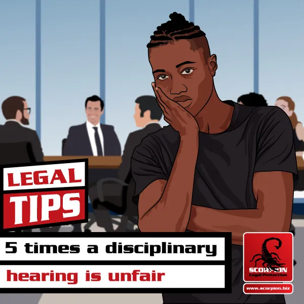 Illustration of a worried person in unfair employer or CCMA disciplinary hearing in South Africa