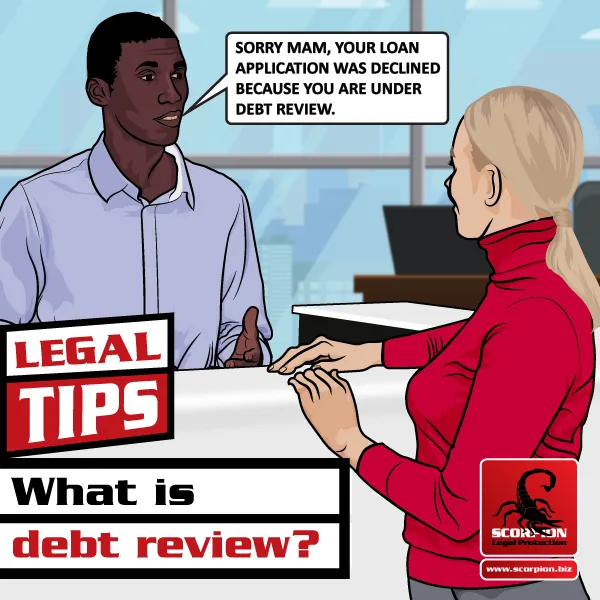 Illustration of a woman under debt review trying to apply for a loan